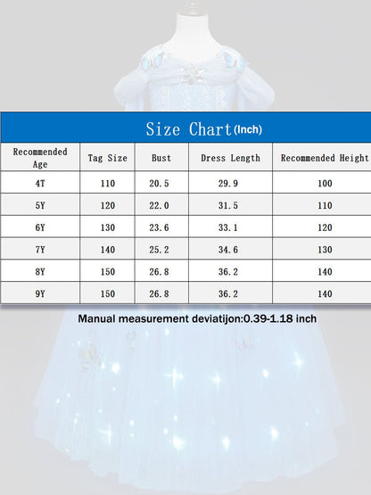 Light Up Cinderella Princess Long-Sleeve Dress Up Costume for Girls Halloween