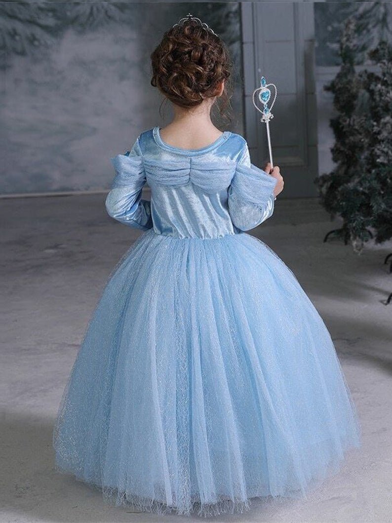 Light Up Cinderella Princess Long-Sleeve Dress Up Costume for Girls Halloween