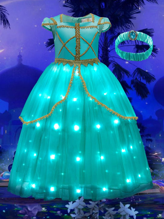 Light Up Jasmine Costume Princess Dresses for Halloween Cosplay Party