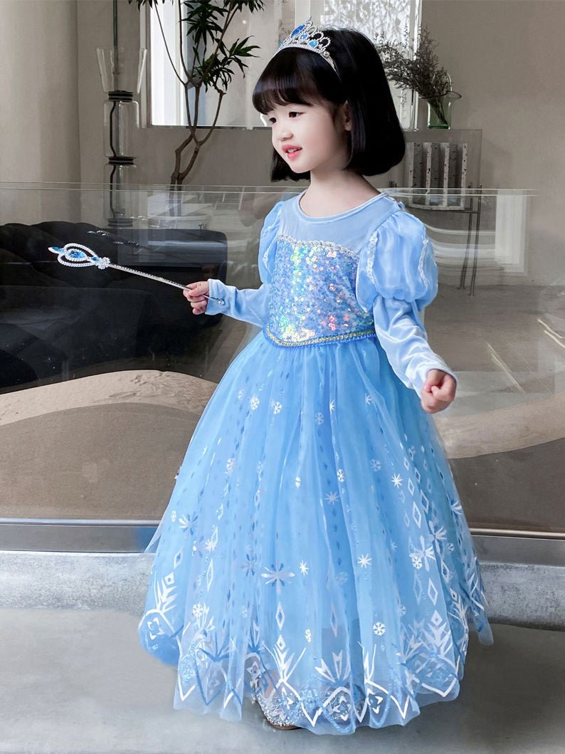 Light-Up Snow Princess Long-Sleeve Party Dress for Girls