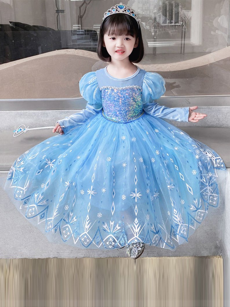 Light-Up Snow Princess Long-Sleeve Party Dress for Girls