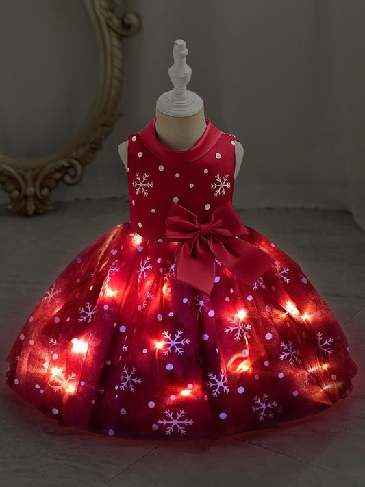 Light Up Snowflake Sleeveless Girls Christmas Princess Dress