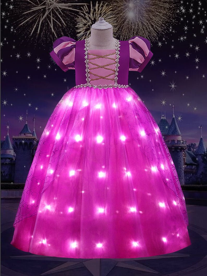 Light Up Rapunzel Princess Puff Sleeve Midi dress for Girls Party